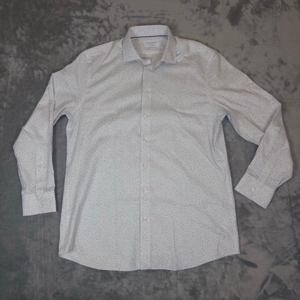 Charles Tyrwhitt Dress Shirt Mens 16.5/35 Slim Fit White Blue Floral Non-Iron